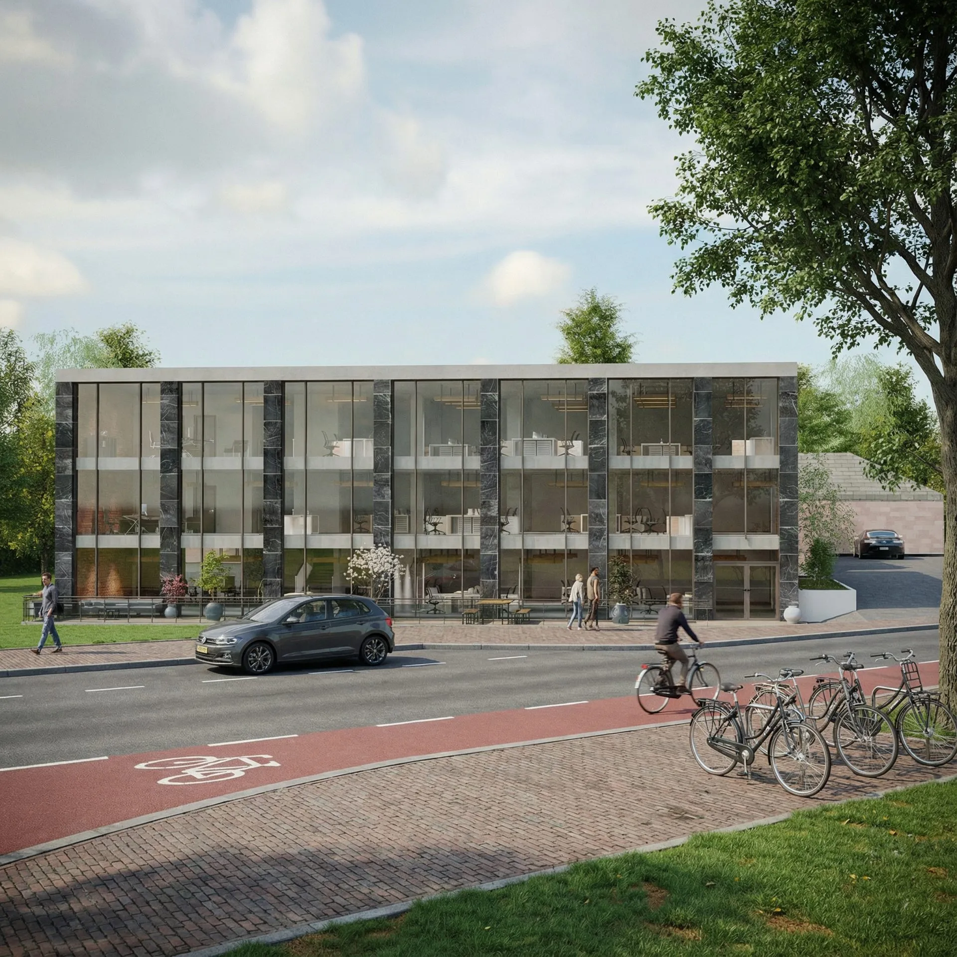 Photorealistic render of the same building